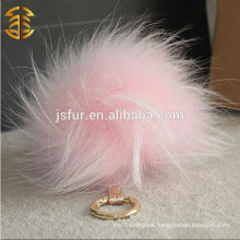 2015 Brand Design Fluffy Real Raccoon Fur Ball Car Accessory Key Chain with Big Pompoms